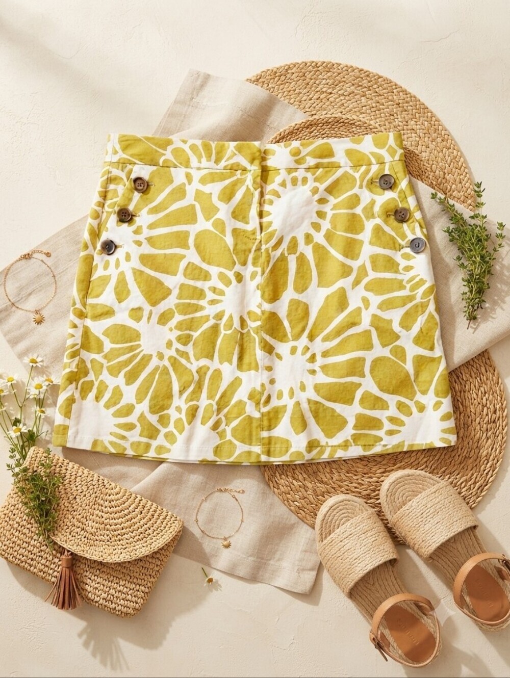 J Crew Floral Yellow White Skirt